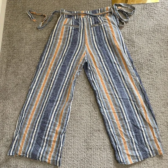 Striped Wide Leg Pants Linen Blend Medium Current Air Beachy Lounge Leisure - Picture 10 of 11